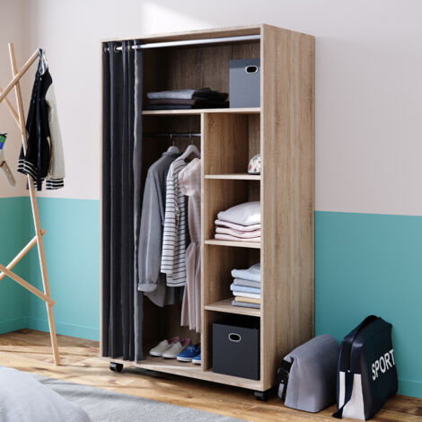 Armoire Doros, Sonoma, 100 x 168 cm ouvert, avec roulettes, Vicco