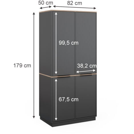 Armoire Betti, Anthracite, 82 x 179 cm avec 4 portes, Vicco