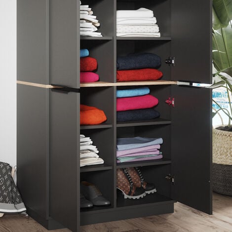 Armoire Betti, Anthracite, 82 x 179 cm avec 4 portes, Vicco