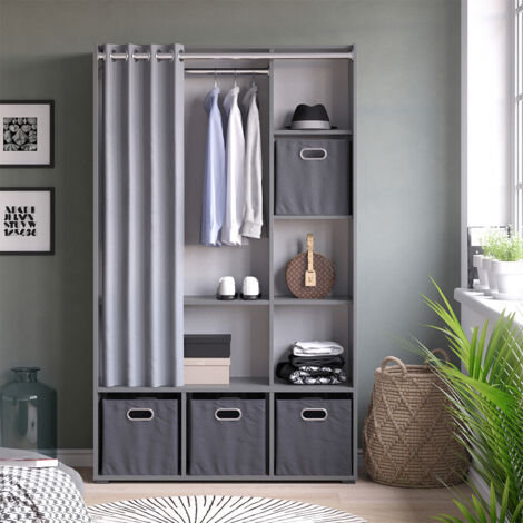 Armoire Luigi, Gris, 105.8 x 178.1 cm avec boîtes pliantes (grises), Vicco