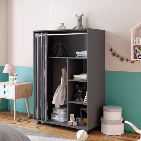 Armoire Doros, Gris, 100 x 146.6 cm ouvert sur roulettes, Vicco