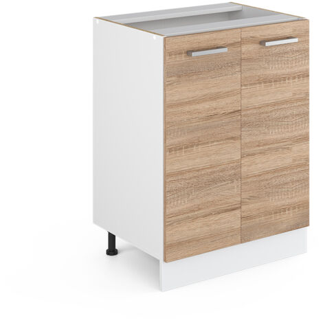 Meuble bas universel R-Line, Sonoma, 60 cm avec portes, sans plan de travail, Vicco