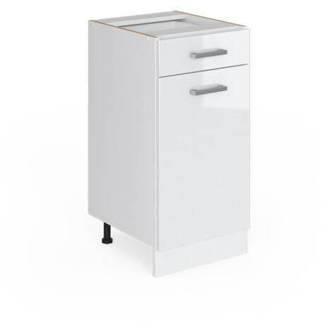 Meuble bas universel R-Line, Blanc Haute brillance, 40 cm avec tiroir, sans plan de travail, Vicco