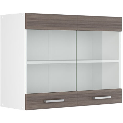 Armoire suspendue universelle R-Line, Gris, 80 cm avec portes vitrées, Vicco