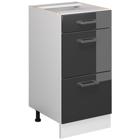 Meuble bas universel R-Line, Anthracite Haute brillance, 40 cm avec tiroirs, sans plan de travail, Vicco