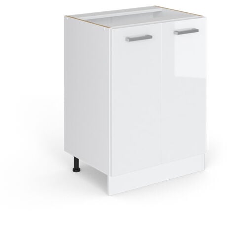Meuble bas universel R-Line, Blanc Haute brillance, 60 cm avec portes, sans plan de travail, Vicco