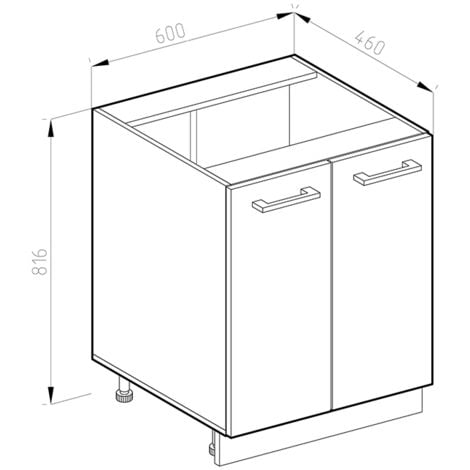 Meuble bas universel R-Line, Blanc Haute brillance, 60 cm avec portes, sans plan de travail, Vicco