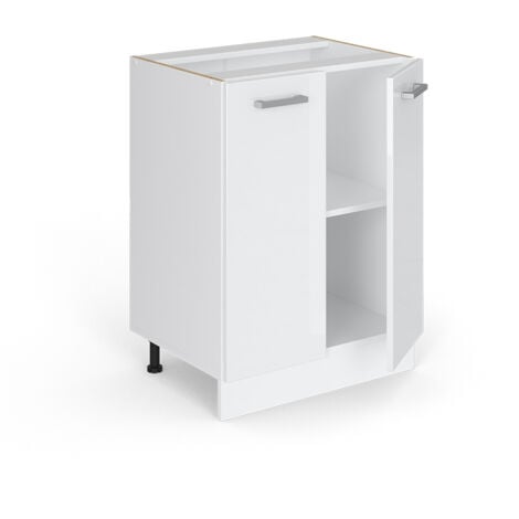 Meuble bas universel R-Line, Blanc Haute brillance, 60 cm avec portes, sans plan de travail, Vicco