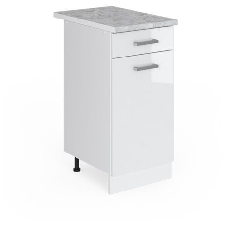 Meuble bas universel R-Line, Blanc Haute brillance, 40 cm avec tiroir, avec plan de travail, Vicco (1/5)