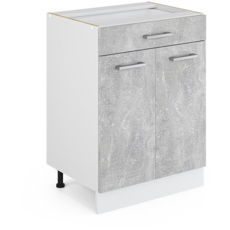 Meuble bas universel R-Line, Béton, 60 cm avec tiroirs, sans plan de travail, Vicco