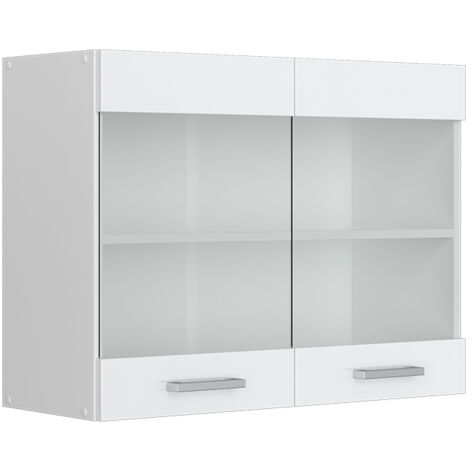 Armoire suspendue universelle R-Line, Blanc Haute brillance, 80 cm avec portes vitrées, Vicco