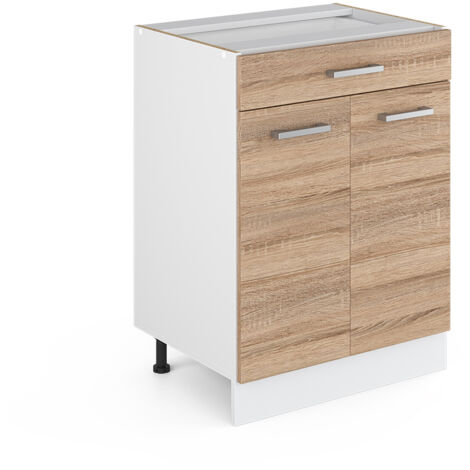 Meuble bas universel R-Line, Sonoma, 60 cm avec tiroirs, sans plan de travail, Vicco