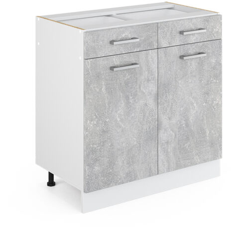 Meuble bas universel R-Line, Béton, 80 cm avec tiroirs et portes, sans plan de travail, Vicco