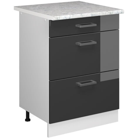Meuble bas universel R-Line, Anthracite Haute brillance, 60 cm avec tiroirs, Vicco
