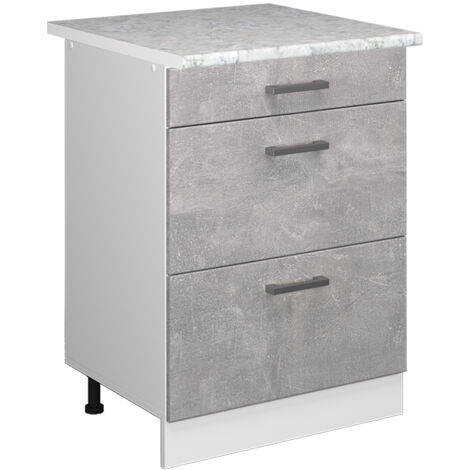 Meuble bas universel R-Line, Béton, 60 cm avec tiroirs, Vicco
