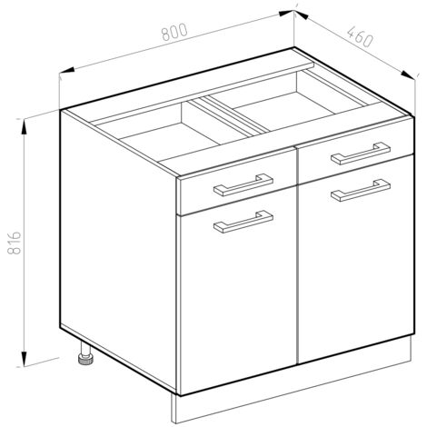 Meuble bas universel R-Line, Blanc Haute brillance, 80 cm avec tiroirs et portes, sans plan de travail, Vicco