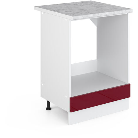 Meuble bas universel R-Line, Rouge bordeaux Haute brillance, 60 cm avec grande niche, avec plan de travail, Vicco (1/4)