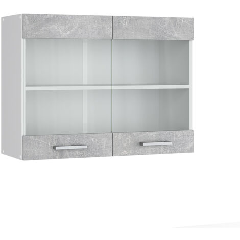 Armoire suspendue universelle R-Line, Béton, 80 cm avec portes vitrées, Vicco