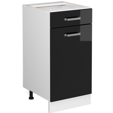 Meuble bas universel R-Line, Noir Haute brillance, 40 cm avec tiroir, sans plan de travail, Vicco