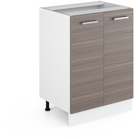 Meuble bas universel R-Line, Gris, 60 cm avec portes, sans plan de travail, Vicco