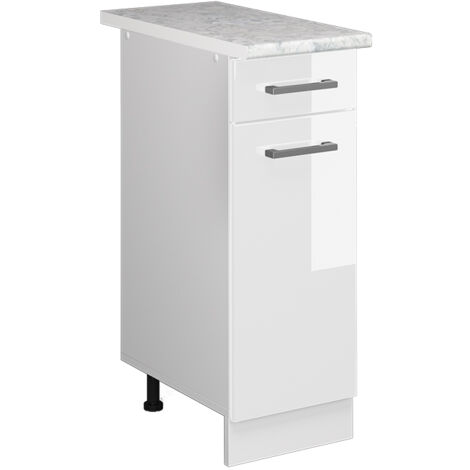 Meuble bas universel R-Line, Blanc Haute brillance, 30 cm avec tiroir, avec plan de travail, Vicco