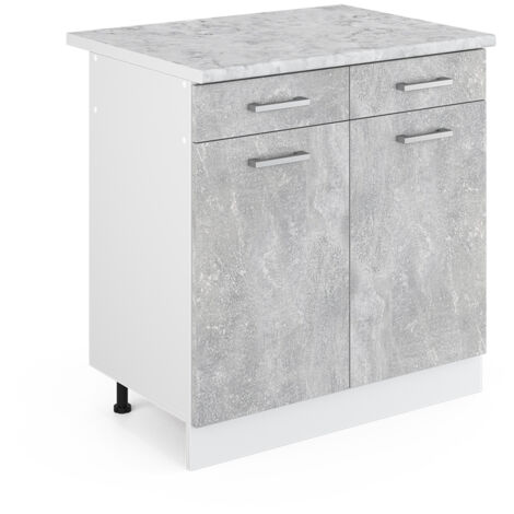 Meuble bas universel R-Line, Béton, 80 cm avec tiroirs et portes, avec plan de travail, Vicco (1/5)