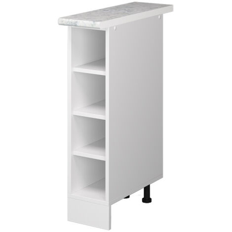 Armoire basse à étagères R-Line, Blanc, 20 cm avec étagères ouvertes, avec plan de travail, Vicco