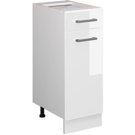 Meuble bas universel R-Line, Blanc Haute brillance, 30 cm avec tiroir, sans plan de travail, Vicco