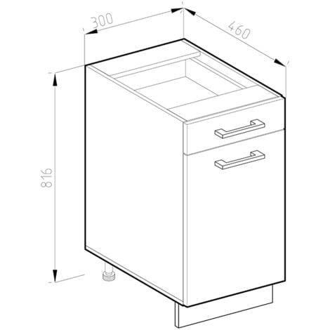 Meuble bas universel R-Line, Blanc Haute brillance, 30 cm avec tiroir, sans plan de travail, Vicco