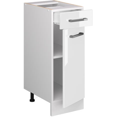 Meuble bas universel R-Line, Blanc Haute brillance, 30 cm avec tiroir, sans plan de travail, Vicco