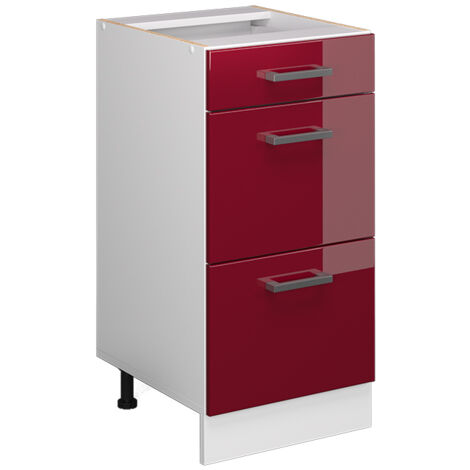 Meuble bas universel R-Line, Rouge bordeaux Haute brillance, 40 cm avec tiroirs, sans plan de travail, Vicco