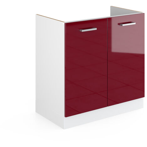 Meuble bas pour l'évier R-Line, Rouge bordeaux Haute brillance, 80cm avec portes, sans PT, Vicco
