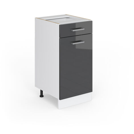 Meuble bas universel R-Line, Anthracite Haute brillance, 40 cm avec tiroir, sans plan de travail, Vicco