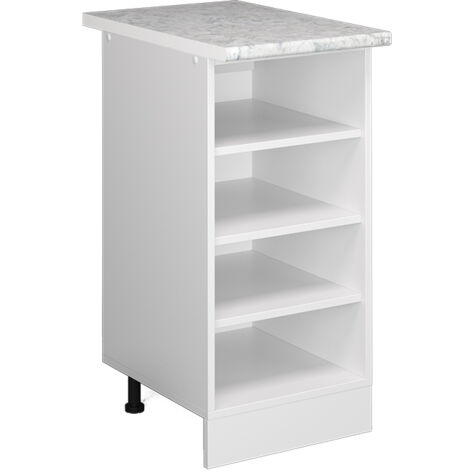 Armoire basse à étagères R-Line, Blanc, 40 cm avec étagères ouvertes, avec plan de travail, Vicco