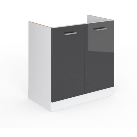 Meuble bas pour l'évier R-Line, Anthracite Haute brillance, 80cm avec portes, sans PT, Vicco