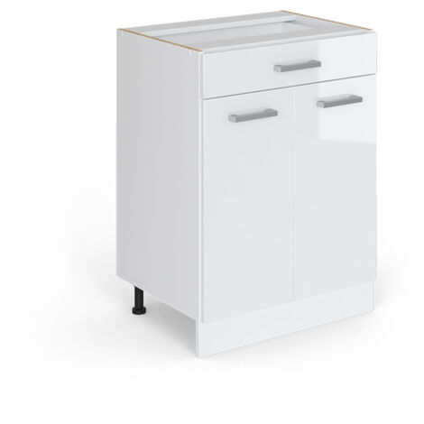 Meuble bas universel R-Line, Blanc Haute brillance, 60 cm avec tiroirs, sans plan de travail, Vicco