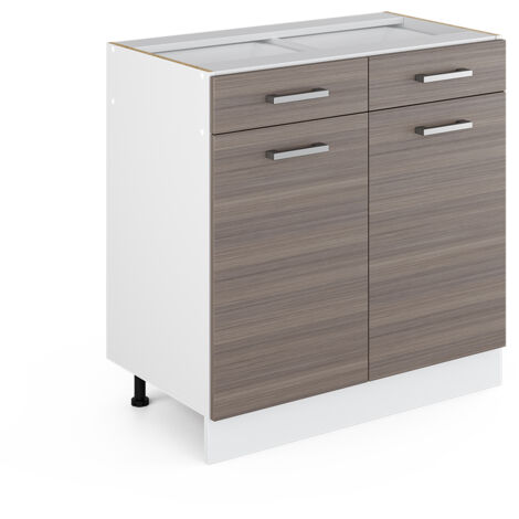 Meuble bas universel R-Line, Gris, 80 cm avec tiroirs et portes, sans plan de travail, Vicco