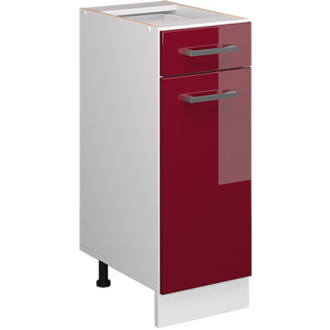 Meuble bas universel R-Line, Rouge bordeaux Haute brillance, 30 cm avec tiroir, sans plan de travail, Vicco
