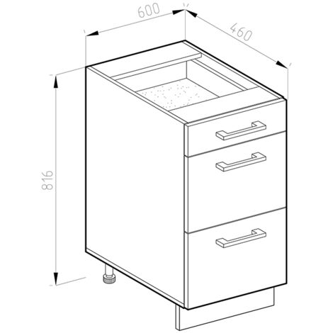 Meuble bas universel R-Line, Gris, 60 cm avec tiroirs, sans plan de travail, Vicco