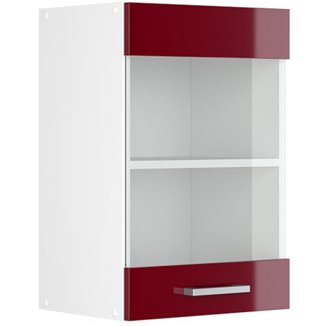 Armoire suspendue universelle R-Line, Rouge bordeaux Haute brillance, 40 cm avec porte vitrée, Vicco (1/5)