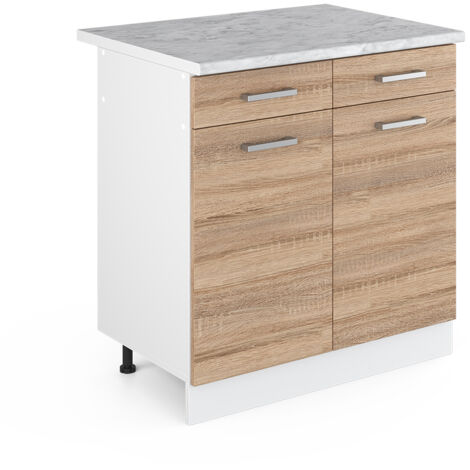 Meuble bas universel R-Line, Sonoma, 80 cm avec tiroirs et portes, avec plan de travail, Vicco