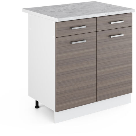 Meuble bas universel R-Line, Gris, 80 cm avec tiroirs et portes, avec plan de travail, Vicco