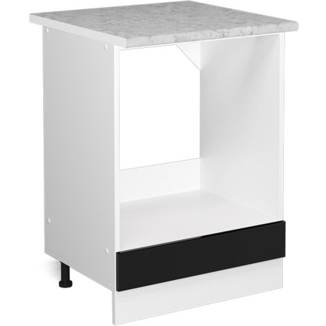 Meuble bas universel R-Line, Noir Haute brillance, 60 cm avec grande niche, avec plan de travail, Vicco (1/5)
