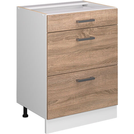 Meuble bas universel R-Line, Sonoma, 60 cm avec tiroirs, sans plan de travail, Vicco