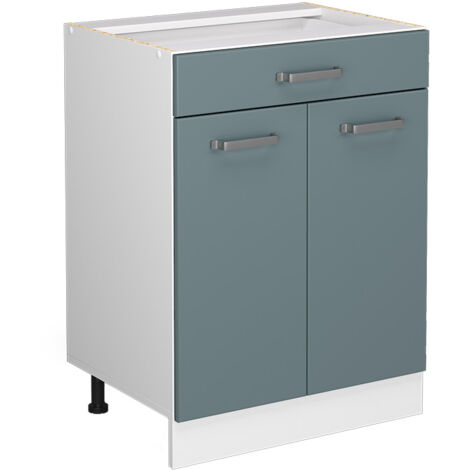 Meuble bas universel R-Line, Bleu-gris, 60 cm avec tiroirs, sans plan de travail, Vicco