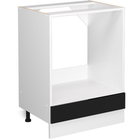 Meuble bas universel R-Line, Noir Haute brillance, 60 cm avec grande niche, sans plan de travail, Vicco
