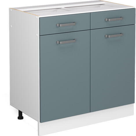 Meuble bas universel R-Line, Bleu-gris, 80 cm avec tiroirs et portes, sans plan de travail, Vicco