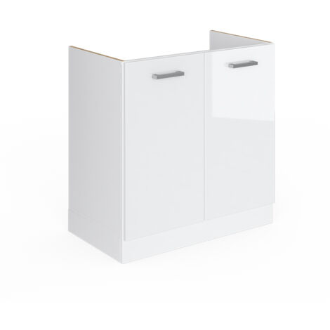 Meuble bas pour l'évier R-Line, Blanc Haute brillance, 80cm avec portes, sans PT, Vicco