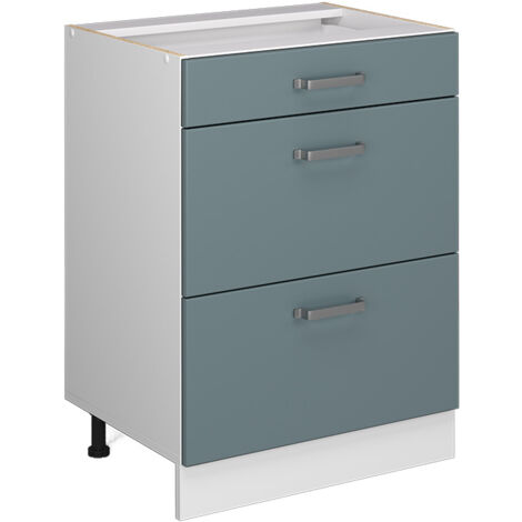Meuble bas universel R-Line, Bleu-gris, 60 cm avec tiroirs, sans plan de travail, Vicco