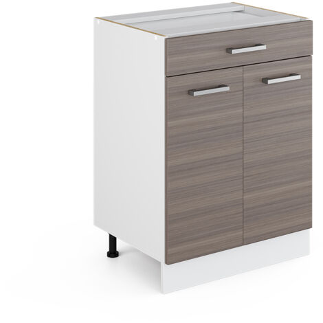 Meuble bas universel R-Line, Gris, 60 cm avec tiroirs, sans plan de travail, Vicco